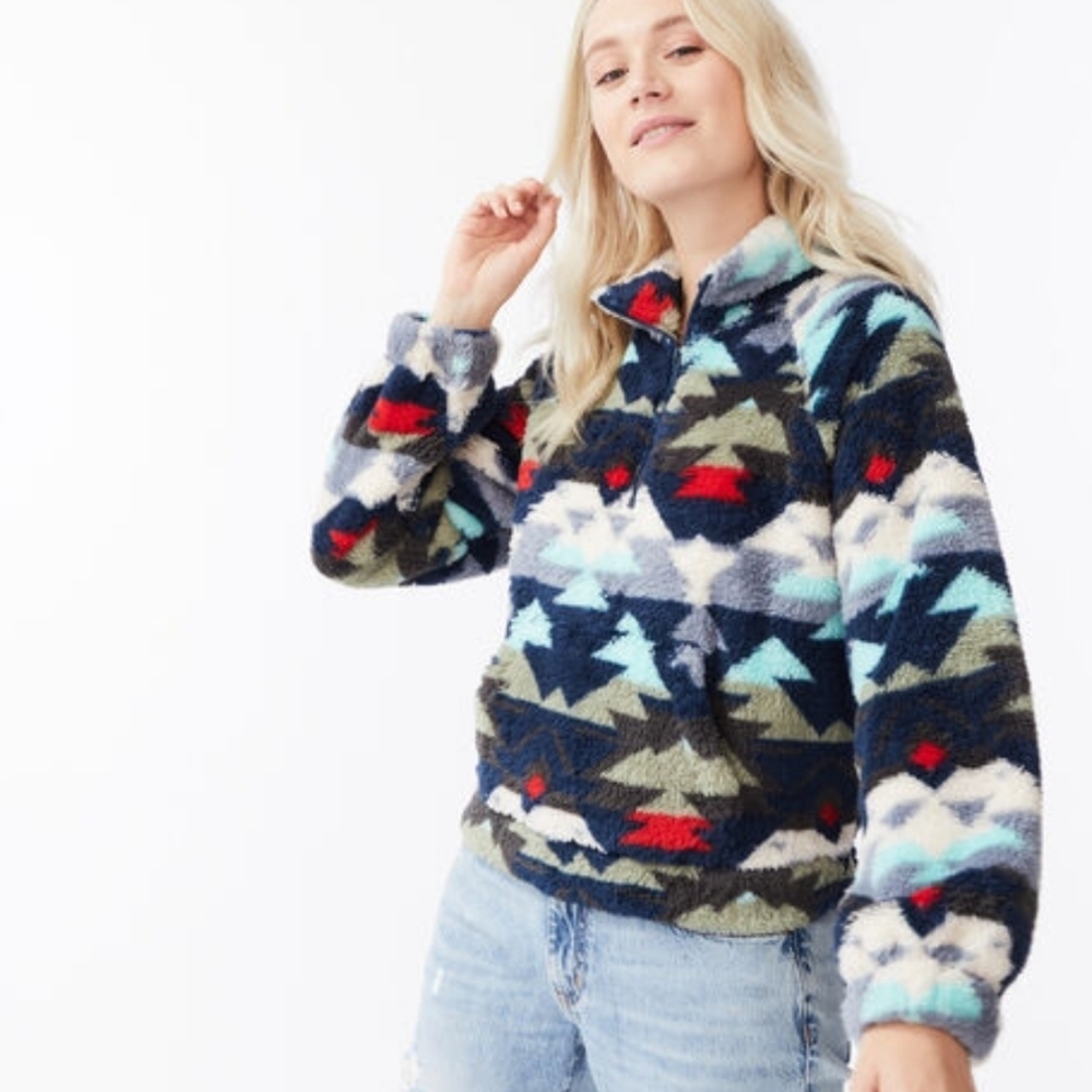 Aero Aztec Southwestern Sherpa Fleece Pullover